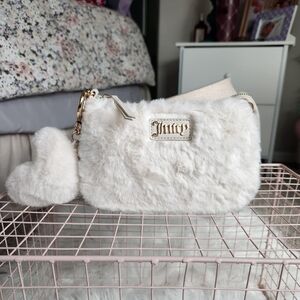 Juicy Couture Ivory Faux Fur Wristlet